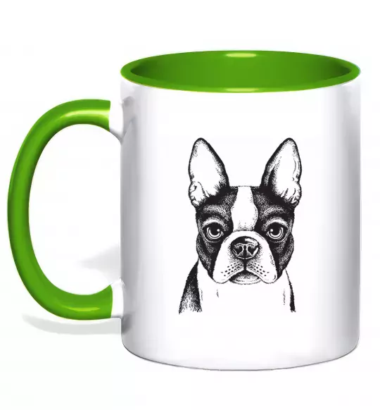 Чашка с цветной ручкой Bulldog illustration Зеленый фото