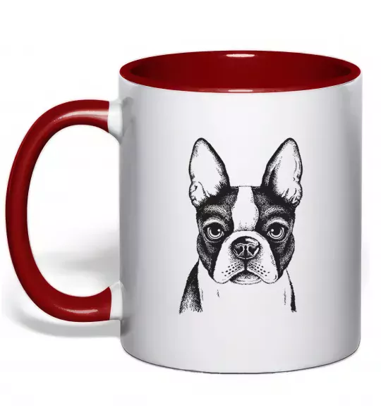 Чашка с цветной ручкой Bulldog illustration Красный фото