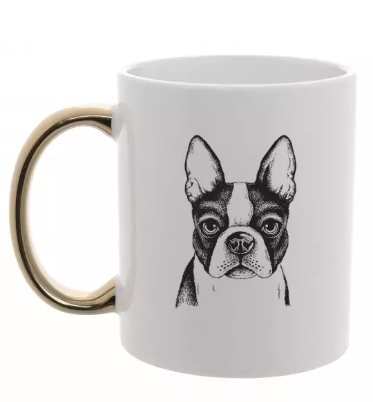 Чашка с цветной ручкой Bulldog illustration Золото фото