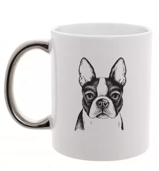 Чашка с цветной ручкой Bulldog illustration Серебро фото