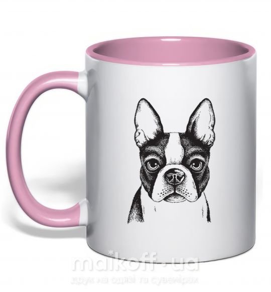 Чашка з кольоровою ручкою Bulldog illustration Ніжно рожевий фото