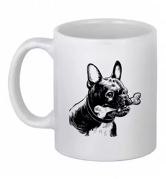 Чашка керамічна Бульдог з кісткою Білий фото