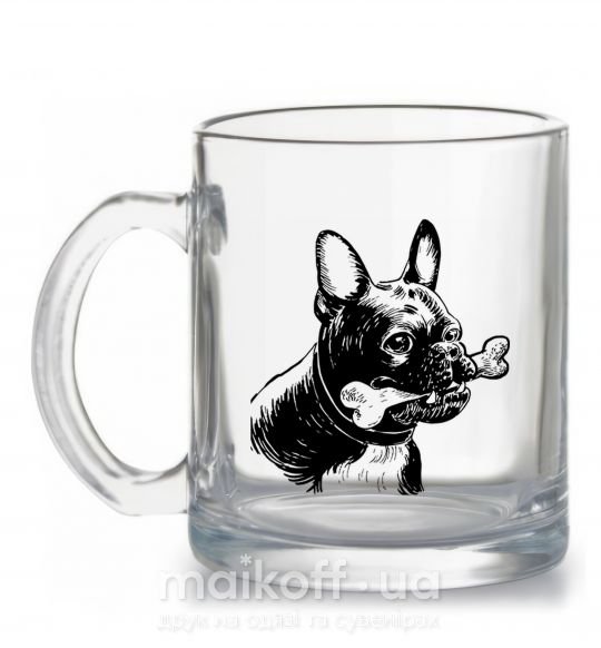 Чашка скляна Бульдог с косточкой Прозорий фото
