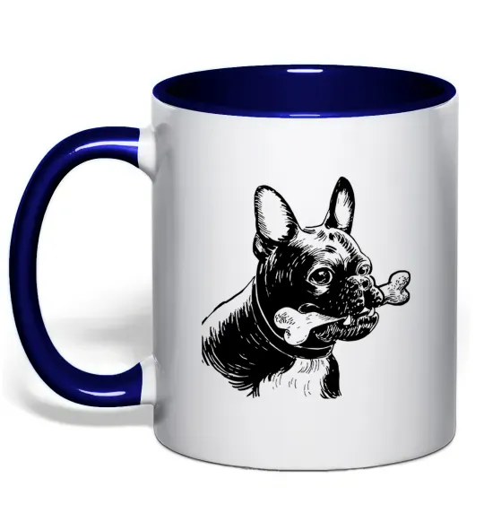 Чашка з кольоровою ручкою Бульдог з кісткою Глибокий темно-синій фото