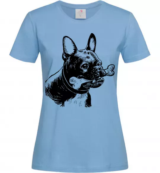 Жіноча футболка Бульдог з кісткою Блакитний фото