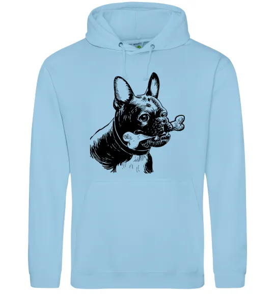 Мужская толстовка (худи) Бульдог з кісткою Голубой фото