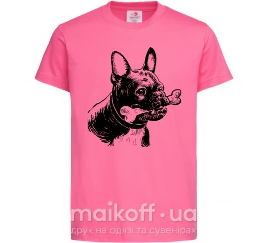 Детская футболка Бульдог с косточкой Ярко-розовый фото