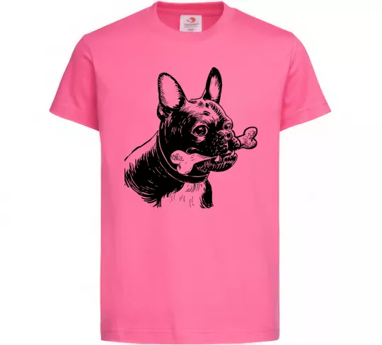 Детская футболка Бульдог з кісткою Ярко-розовый фото