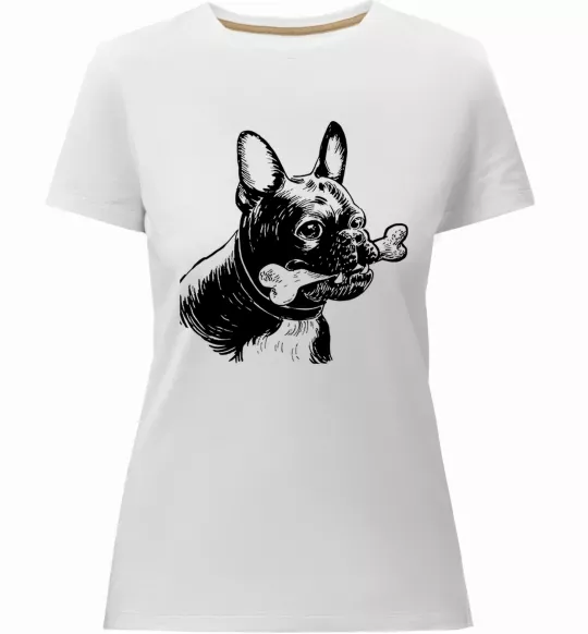 Женская премиум футболка Бульдог з кісткою Белый фото