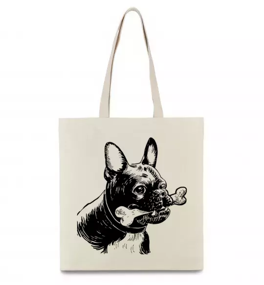 Эко-сумка Бульдог з кісткою Бежевый фото