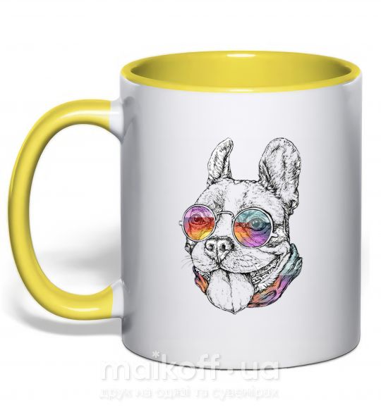 Чашка з кольоровою ручкою Hippie bulldog Сонячно жовтий фото