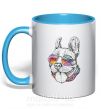 Чашка з кольоровою ручкою Hippie bulldog Блакитний фото