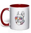 Чашка з кольоровою ручкою Hippie bulldog Червоний фото