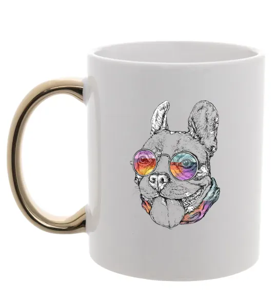 Чашка с цветной ручкой Hippie bulldog Золото фото