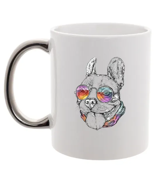 Чашка с цветной ручкой Hippie bulldog Серебро фото