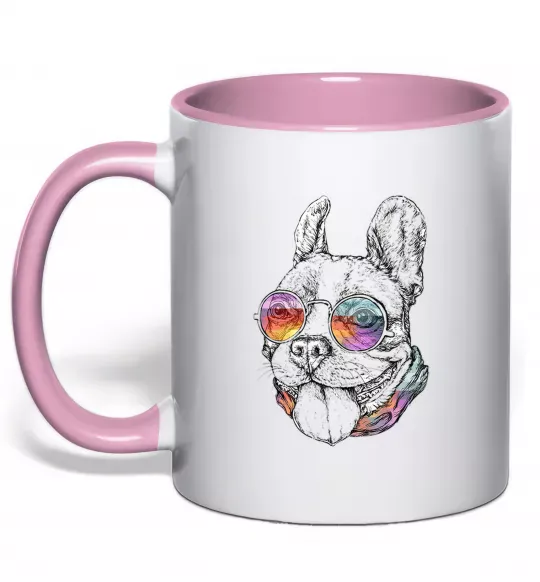 Чашка с цветной ручкой Hippie bulldog Нежно розовый фото
