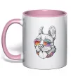 Чашка с цветной ручкой Hippie bulldog Нежно розовый фото