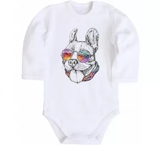 Детский боди Hippie bulldog Белый фото