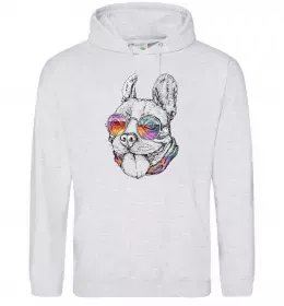 Мужская толстовка (худи) Hippie bulldog Серый меланж фото