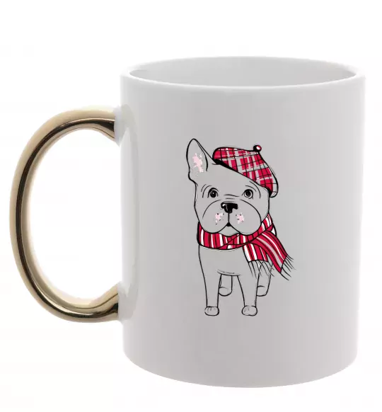 Чашка з кольоровою ручкою Бульдог в шарфі Золото фото