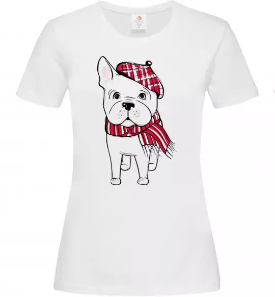 Жіноча футболка Бульдог в шарфі Білий фото