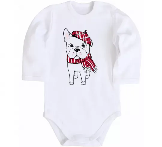 Детский боди Бульдог в шарфі Белый фото