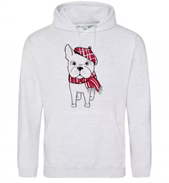 Мужская толстовка (худи) Бульдог в шарфі Серый меланж фото