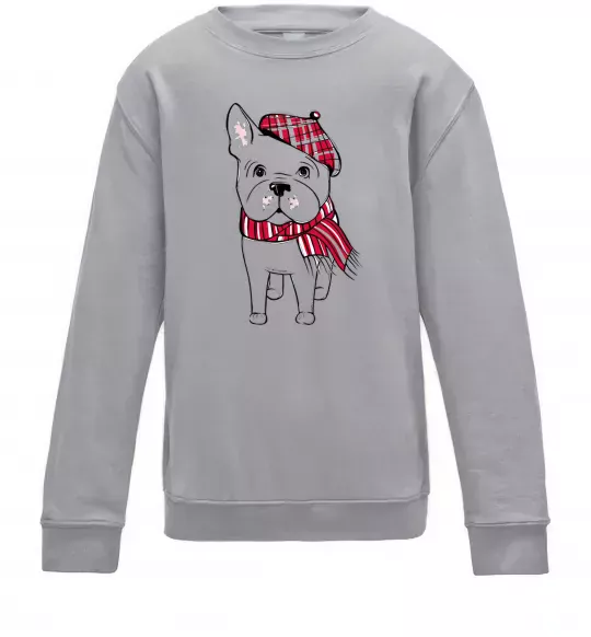 Детский Свитшот Бульдог в шарфі Серый меланж фото