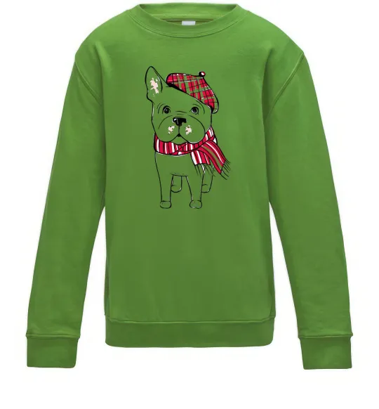 Детский Свитшот Бульдог в шарфі Лаймовый фото