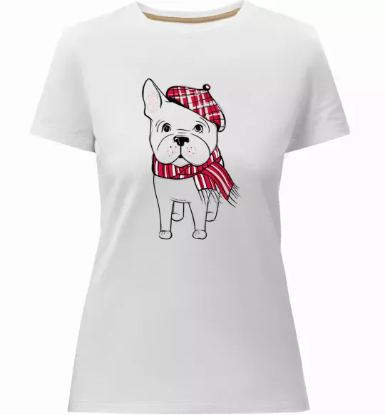 Женская премиум футболка Бульдог в шарфі Белый фото