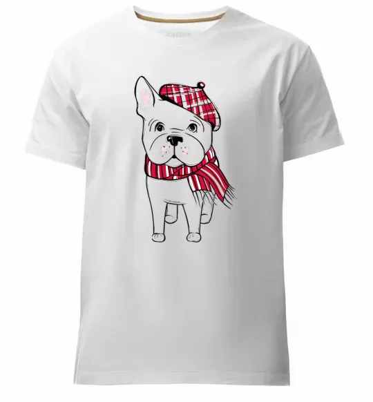 Чоловіча преміум футболка Бульдог в шарфі Білий фото