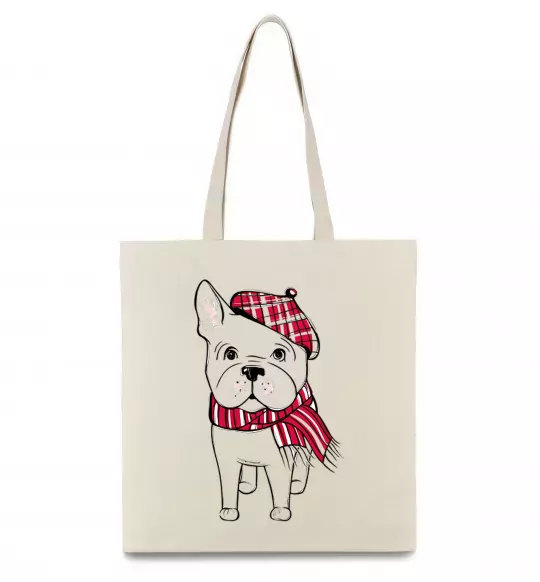 Еко-сумка Бульдог в шарфі Бежевий фото