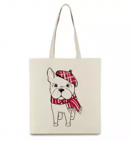 Эко-сумка Бульдог в шарфі Бежевый фото