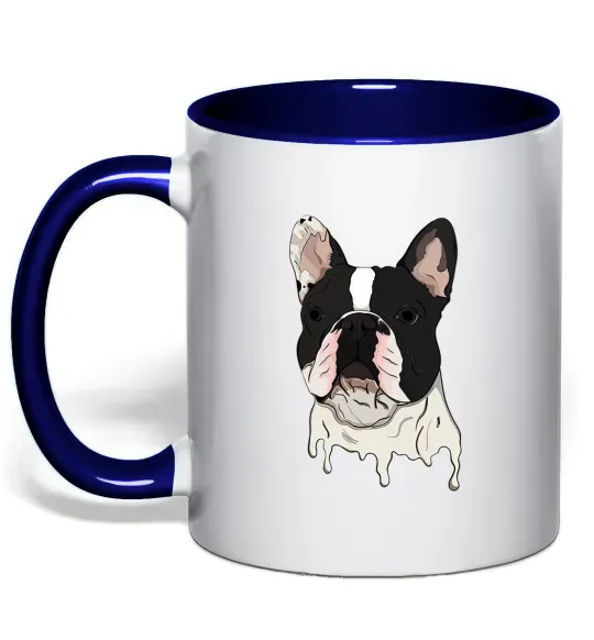 Чашка с цветной ручкой Бульдог малюнок Глубокий темно-синий фото