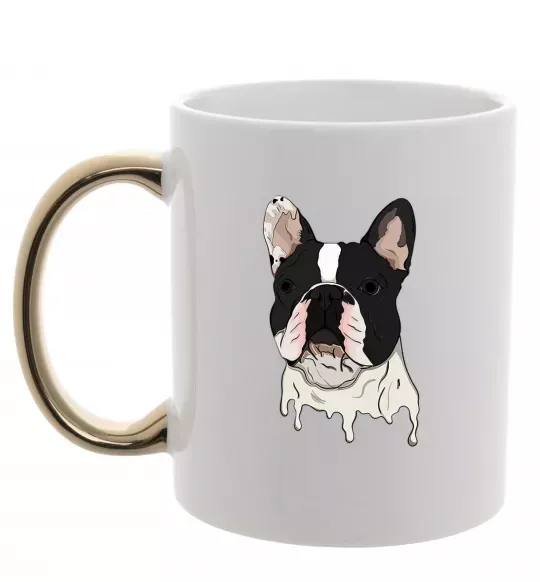 Чашка с цветной ручкой Бульдог малюнок Золото фото