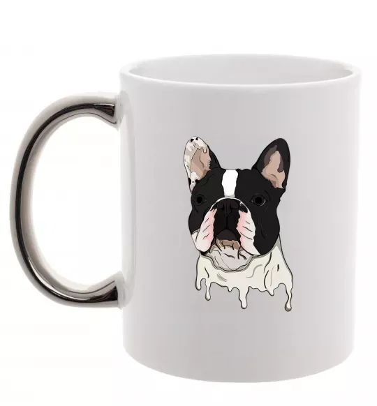 Чашка с цветной ручкой Бульдог малюнок Серебро фото
