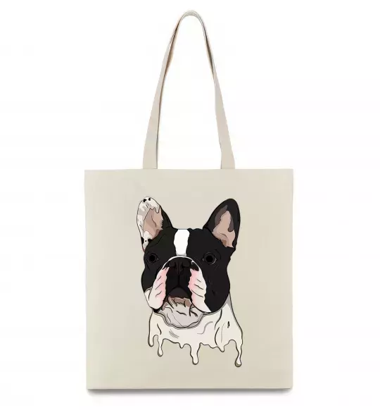 Еко-сумка Бульдог малюнок Бежевий фото
