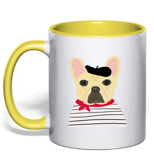 Чашка с цветной ручкой Бульдог моряк Лимонный фото