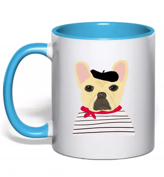 Чашка з кольоровою ручкою Бульдог моряк Блакитний фото