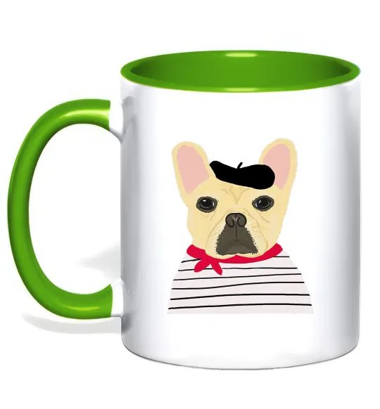 Чашка з кольоровою ручкою Бульдог моряк Зелений фото