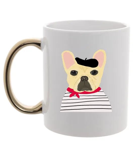 Чашка з кольоровою ручкою Бульдог моряк Золото фото