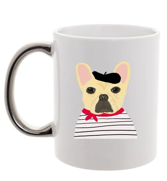 Чашка з кольоровою ручкою Бульдог моряк Срібло фото