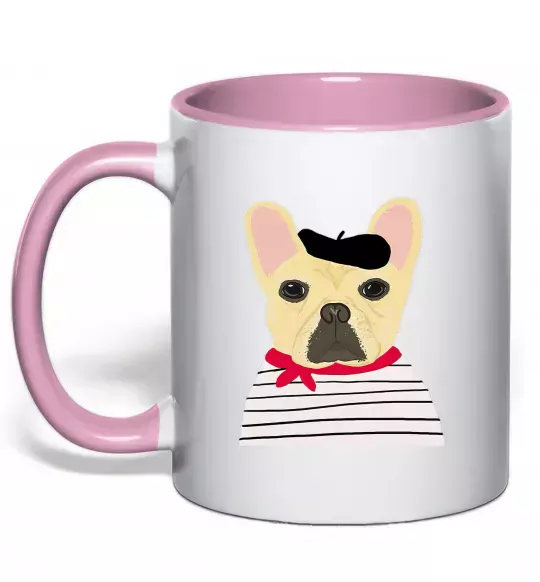 Чашка з кольоровою ручкою Бульдог моряк Ніжно рожевий фото