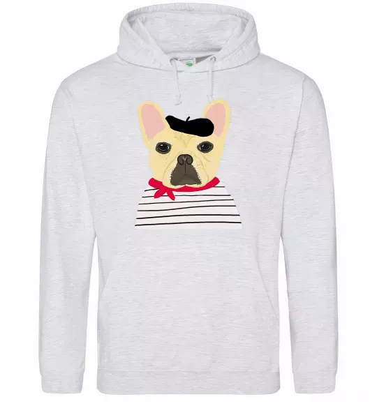 Мужская толстовка (худи) Бульдог моряк Серый меланж фото