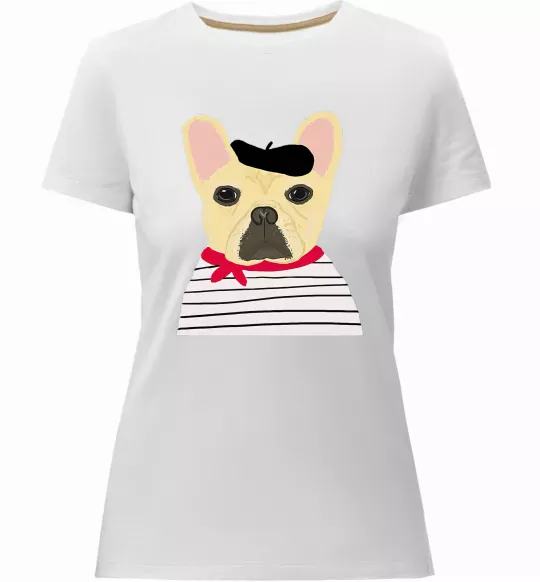 Женская премиум футболка Бульдог моряк Белый фото