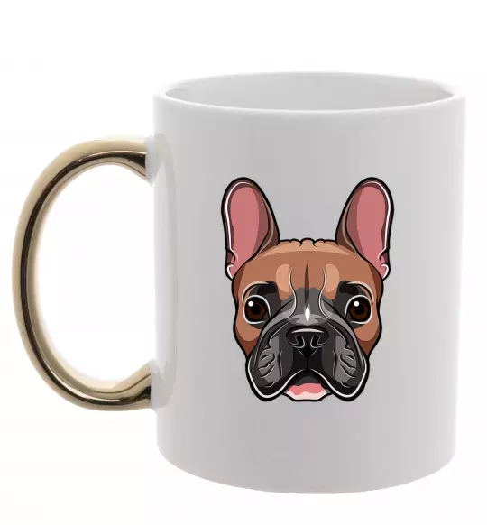 Чашка с цветной ручкой Малюнок морда бульдога Золото фото