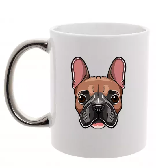 Чашка с цветной ручкой Малюнок морда бульдога Серебро фото