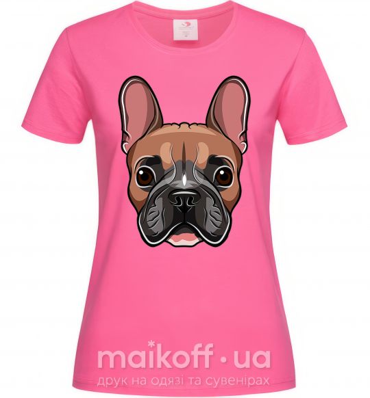 Жіноча футболка Рисунок морды бульдога Яскраво-рожевий фото