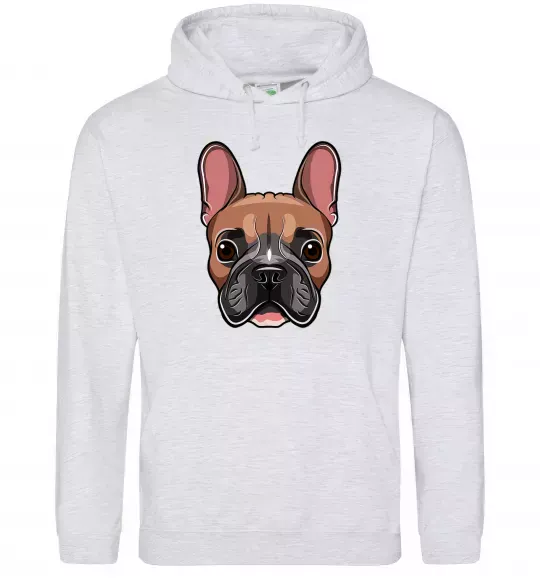 Мужская толстовка (худи) Малюнок морда бульдога Серый меланж фото