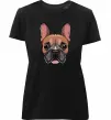 Жіноча преміум футболка Малюнок морда бульдога Чорний фото